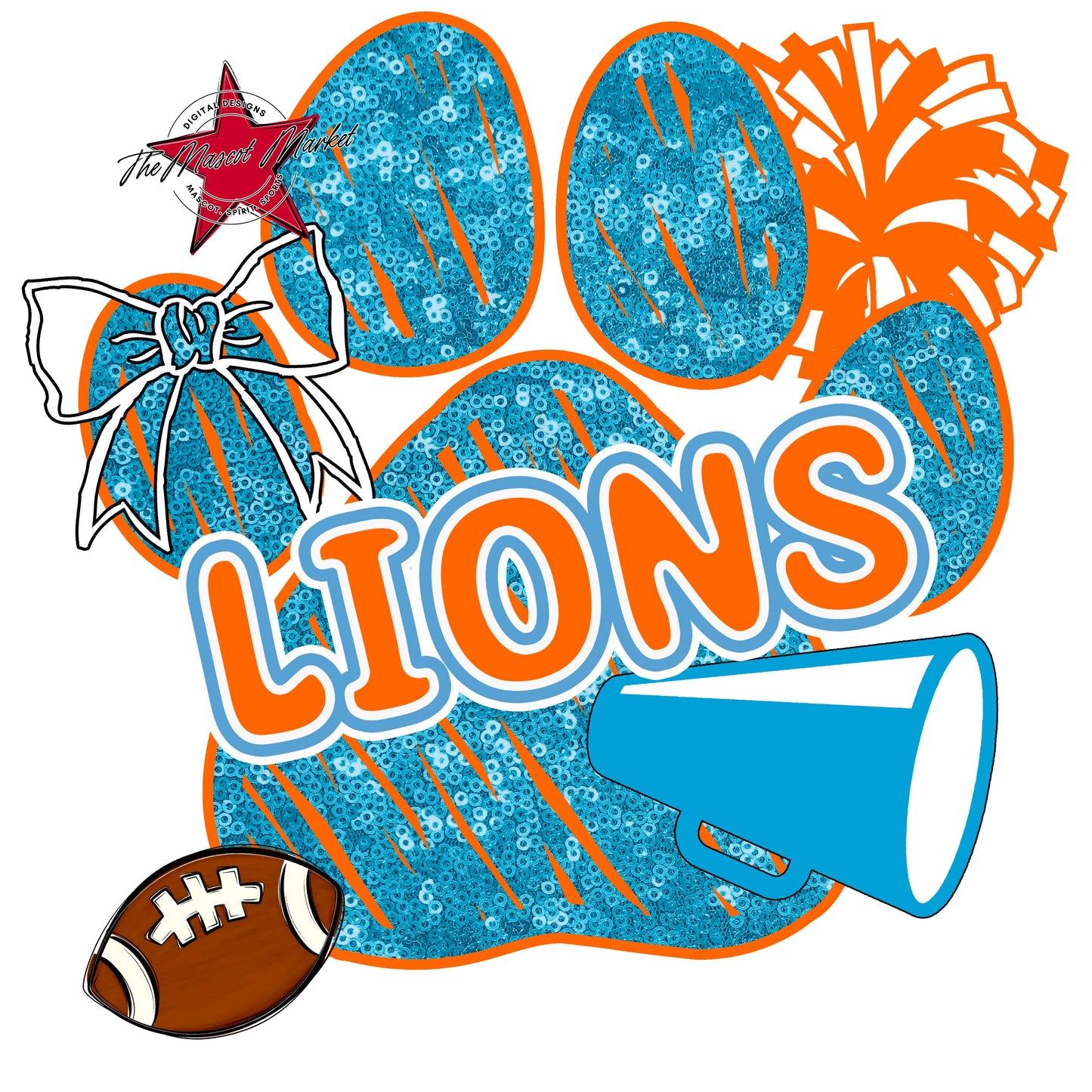 Lions Sequins Paw Print Design-Carolina Blue & Orange