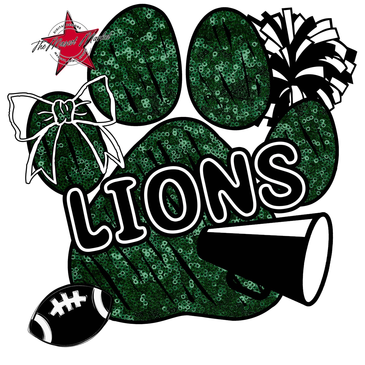 Lions Sequins Paw Print Design-Green