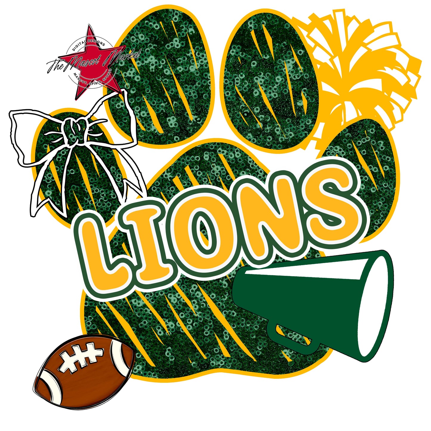 Lions Sequins Paw Print Design-Green & Yellow