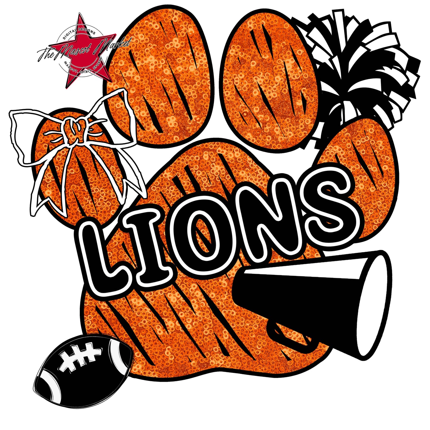 Lions Sequins Paw Print Design-Orange