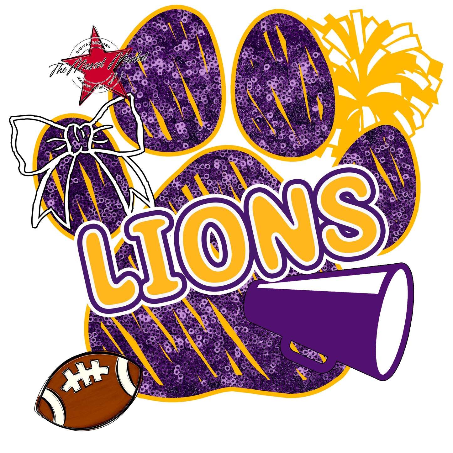 Lions Sequins Paw Print Design-Purple & Yellow