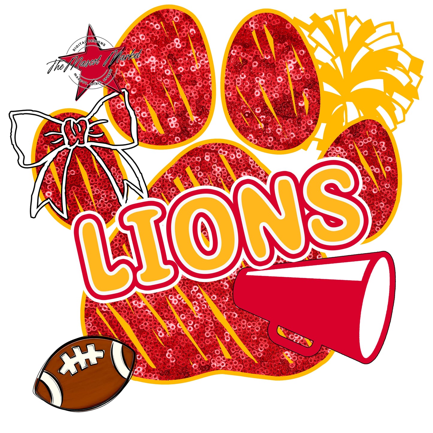 Lions Sequins Paw Print Design-Red & Yellow