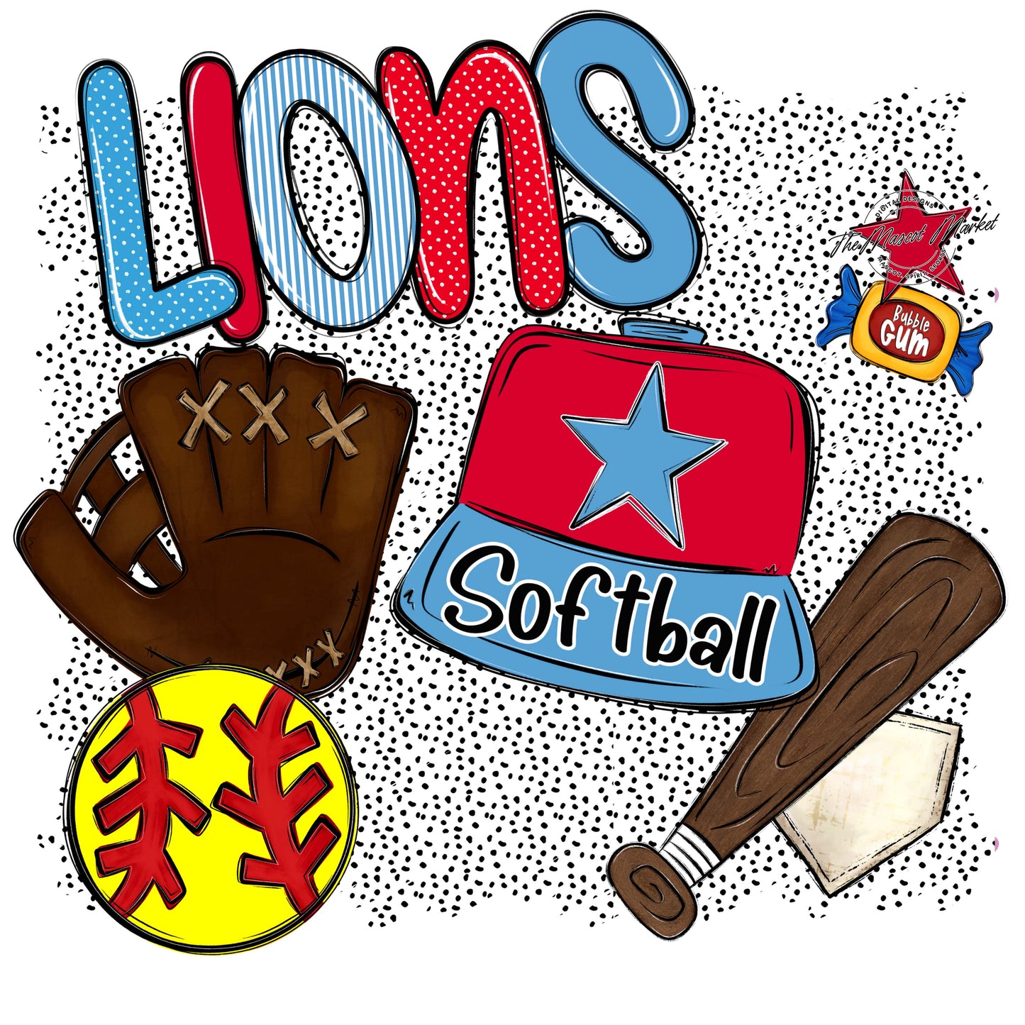 Lions Softball Spirit-Carolina Blue & Red