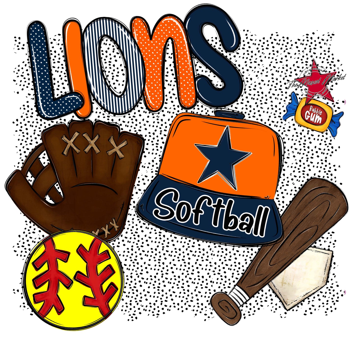 Lions Softball Spirit-Navy & Orange
