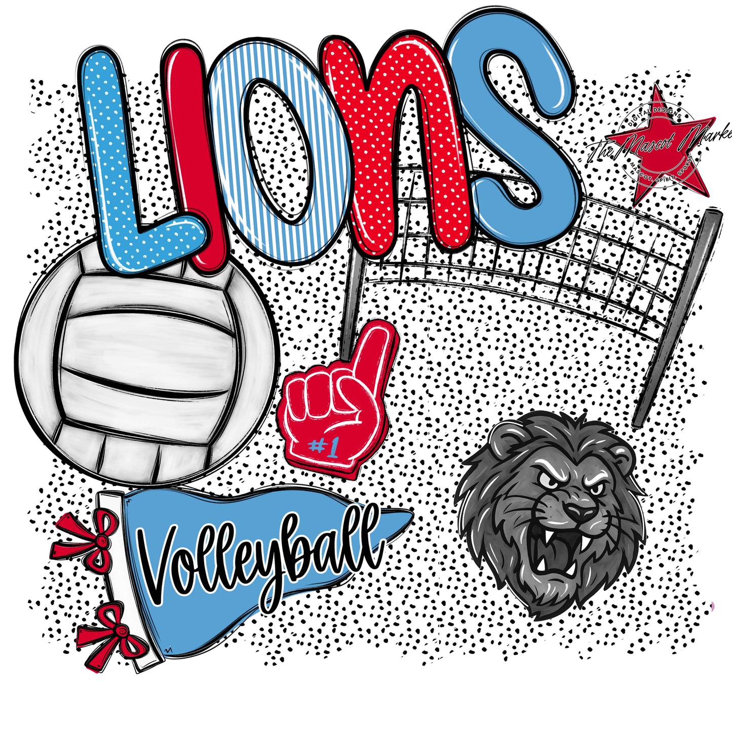 Lions Volleyball Spirit-Carolina Blue & Red