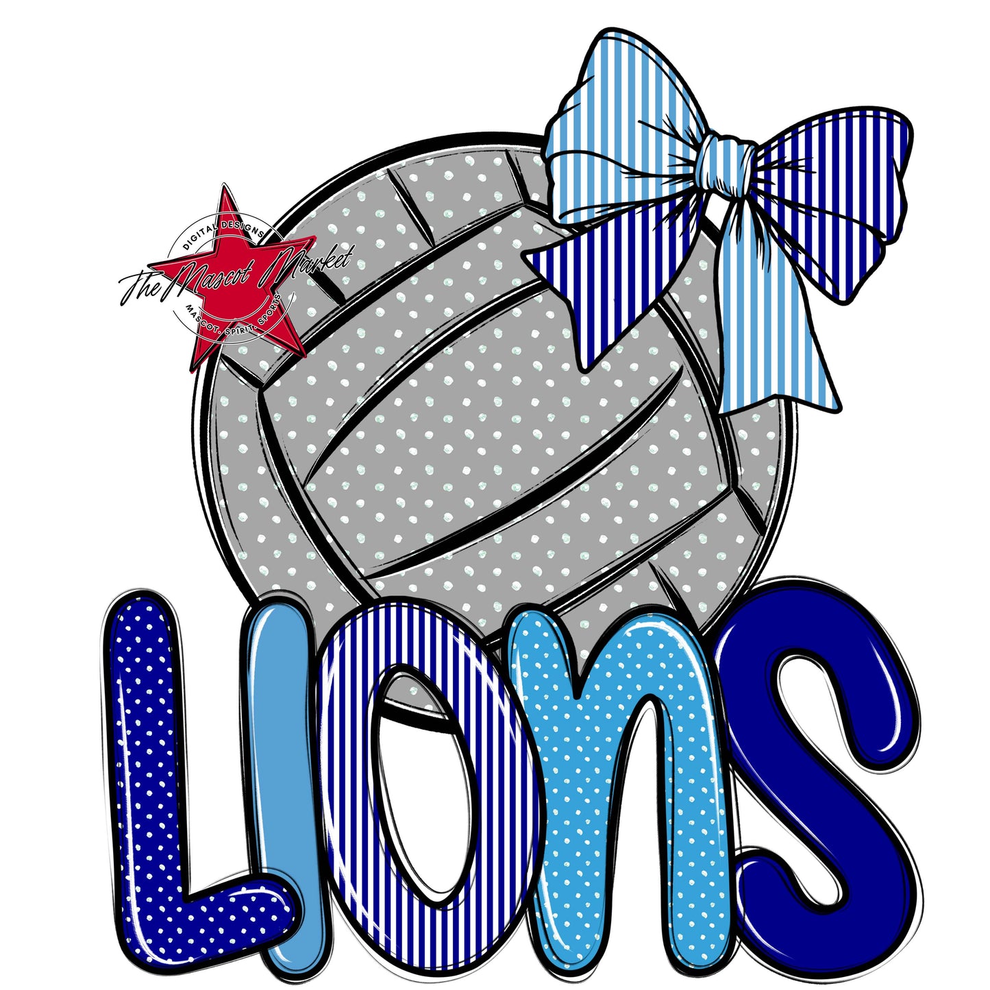 Lions Volleyball Spirit Design-Blue & Carolina Blue
