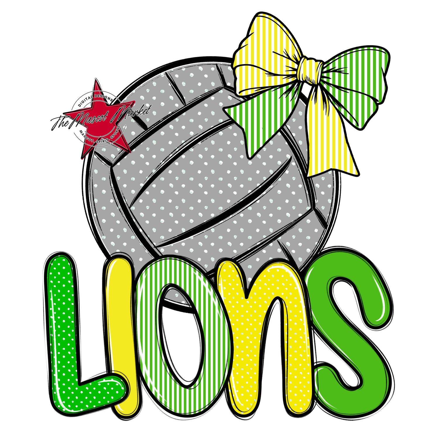 Lions Volleyball Spirit Design-Bright Green & Bright Yellow