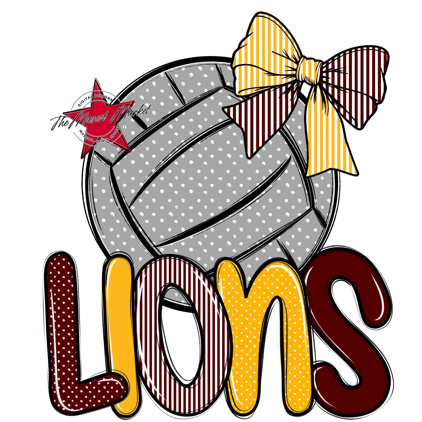 Lions Volleyball Spirit Design-Maroon & Yellow