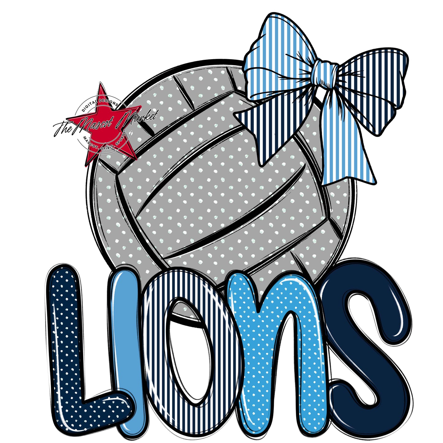 Lions Volleyball Spirit Design-Navy & Carolina Blue