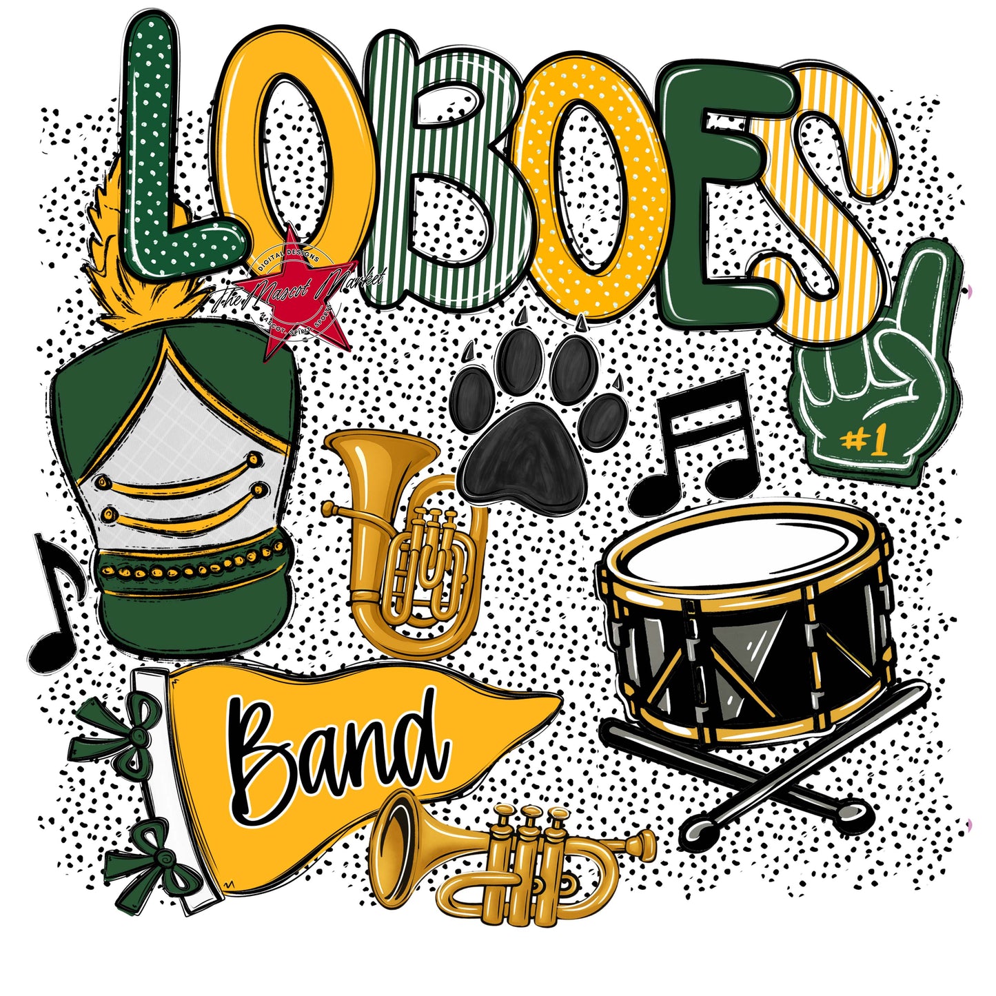 Loboes Band Spirit-Green & Yellow
