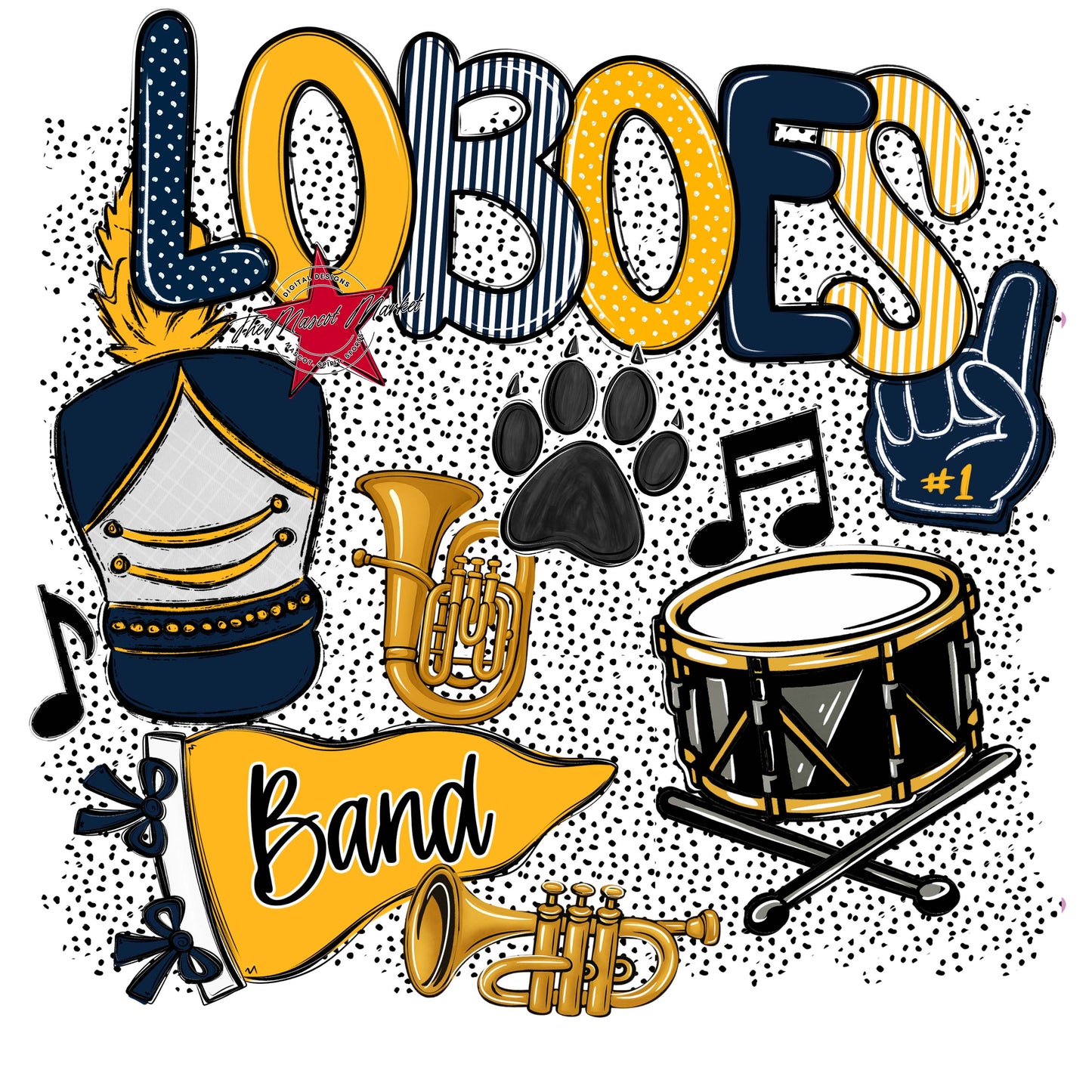 Loboes Band Spirit-Navy & Yellow