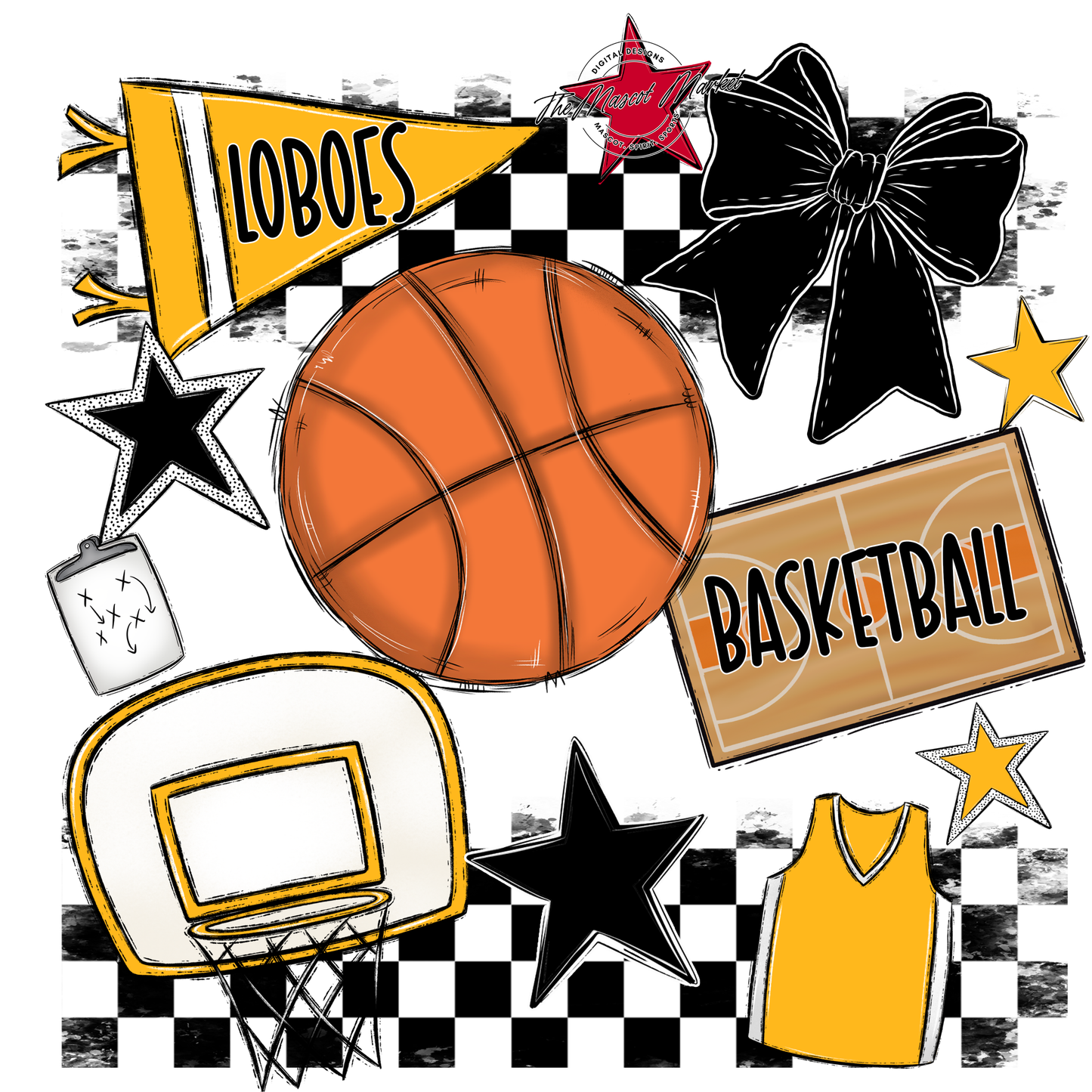 Loboes Checkers Basketball Spirit Design-Yellow