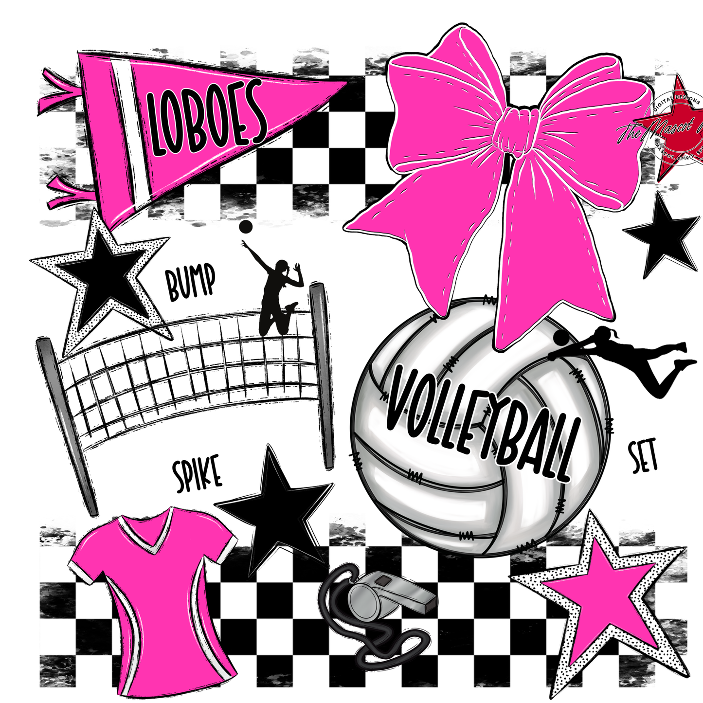 Loboes Checkers Volleyball Spirit Design-Pink
