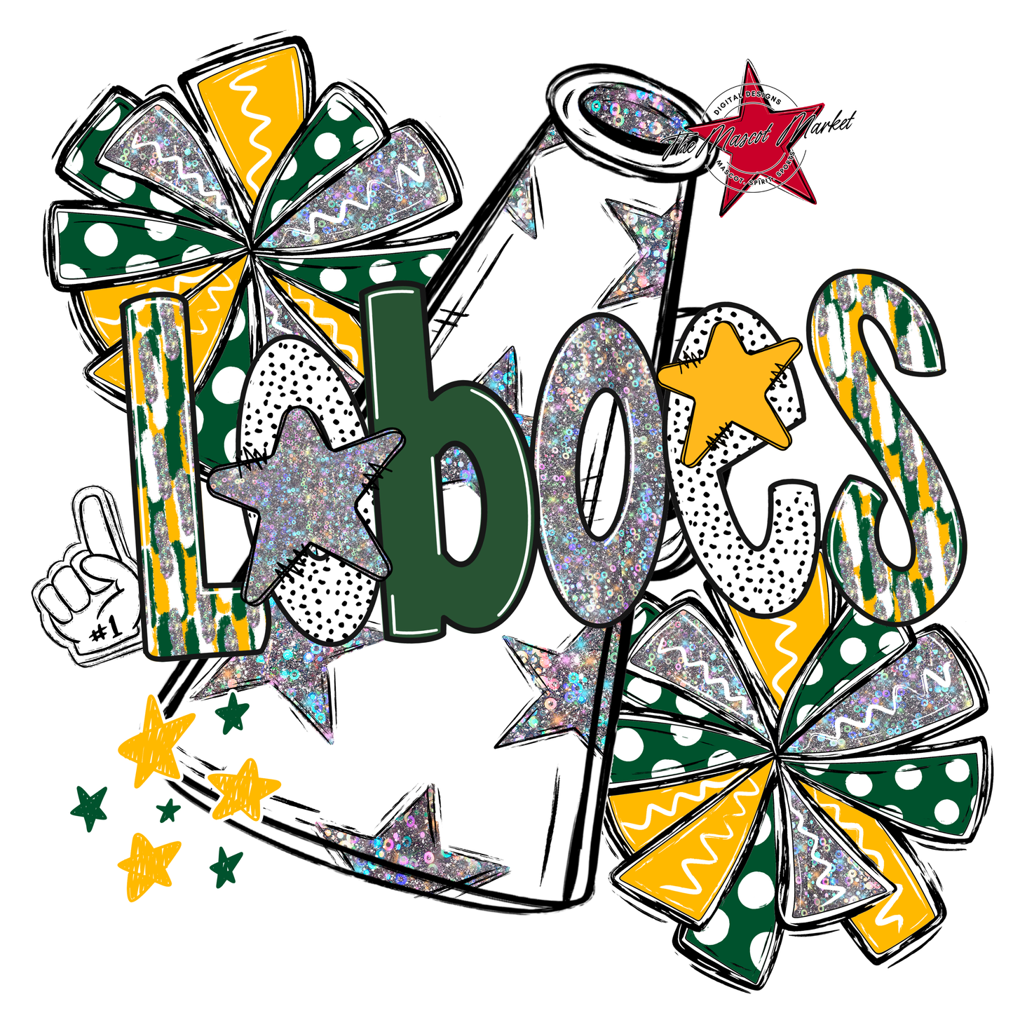 Loboes Cheer Megaphone Scrape-Green-Yellow
