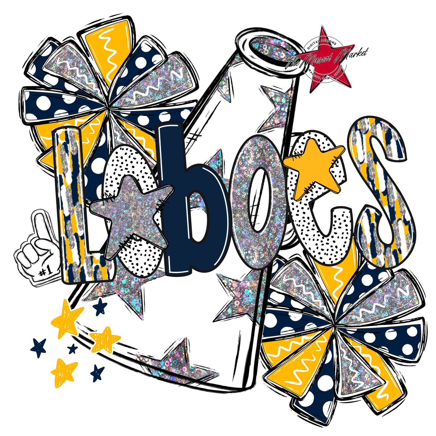Loboes Cheer Megaphone Scrape-Navy-Yellow