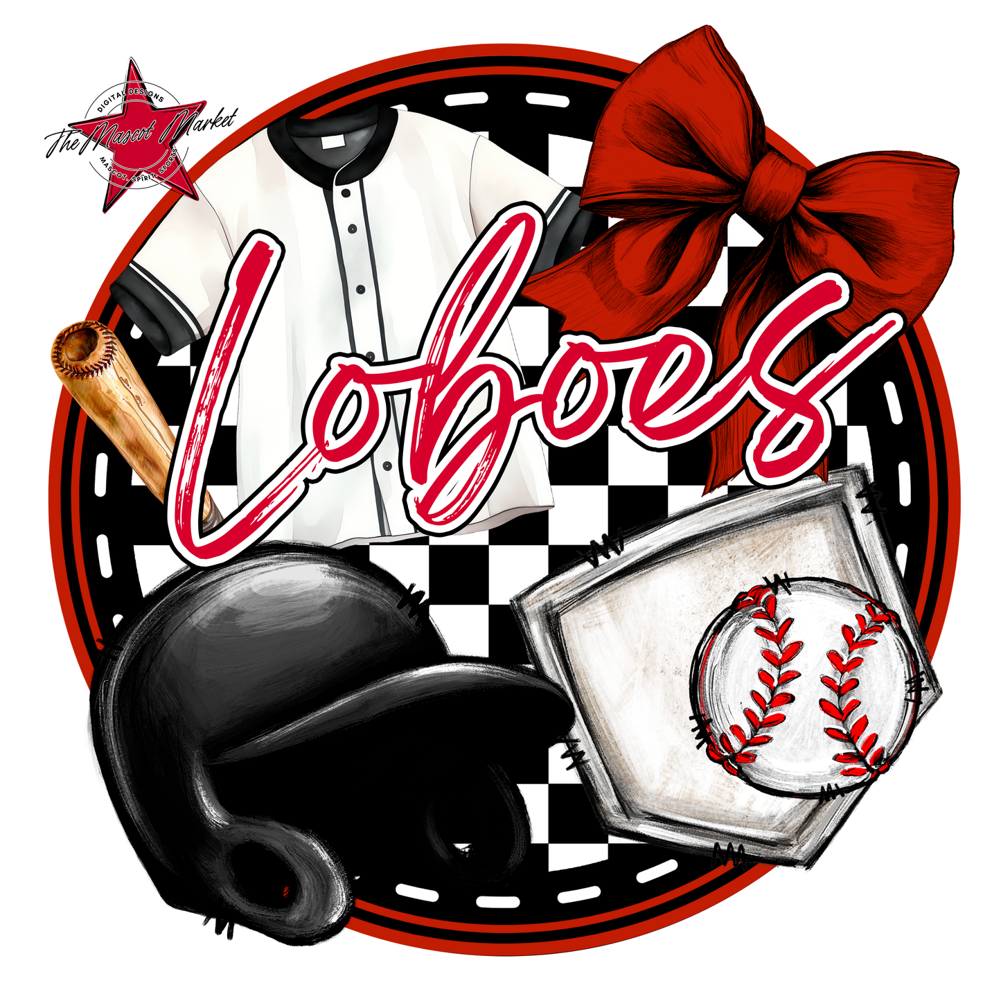 Loboes Circle Baseball Design-Red