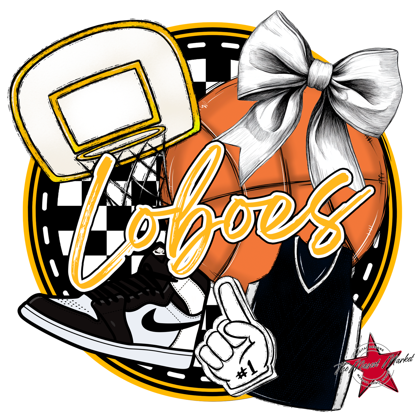 Loboes Circle Basketball Design-Yellow