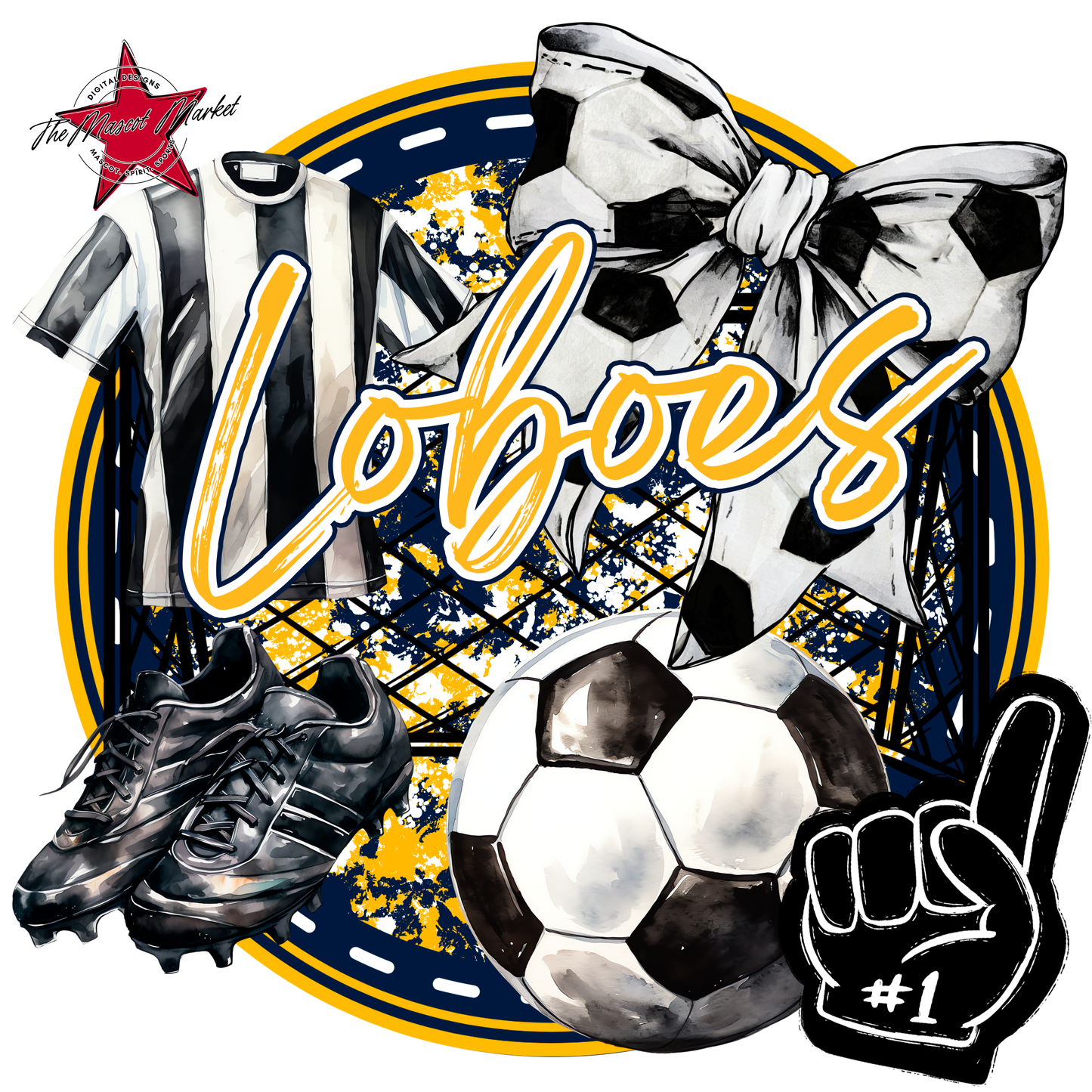 Loboes Circle Soccer Design-Navy-Yellow