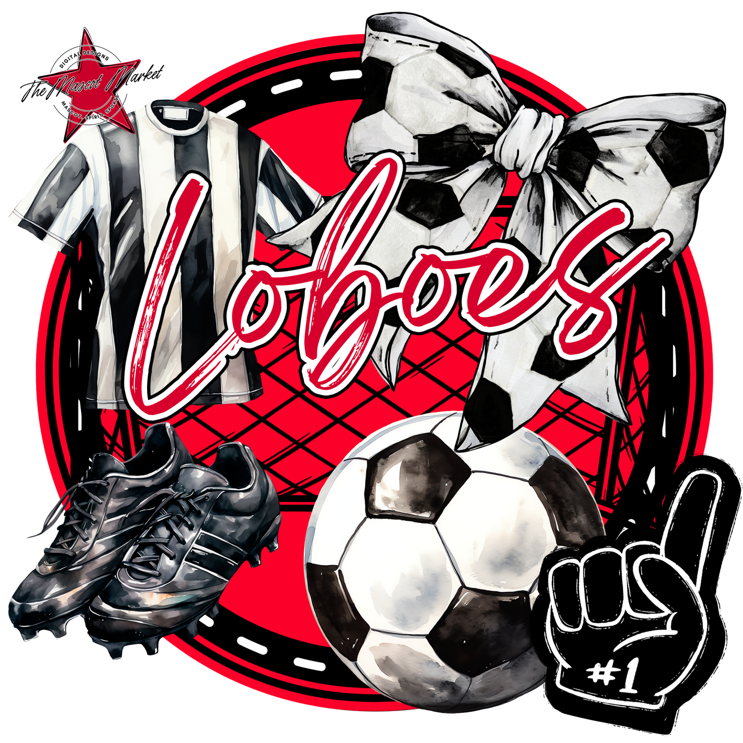Loboes Circle Soccer Design-Red