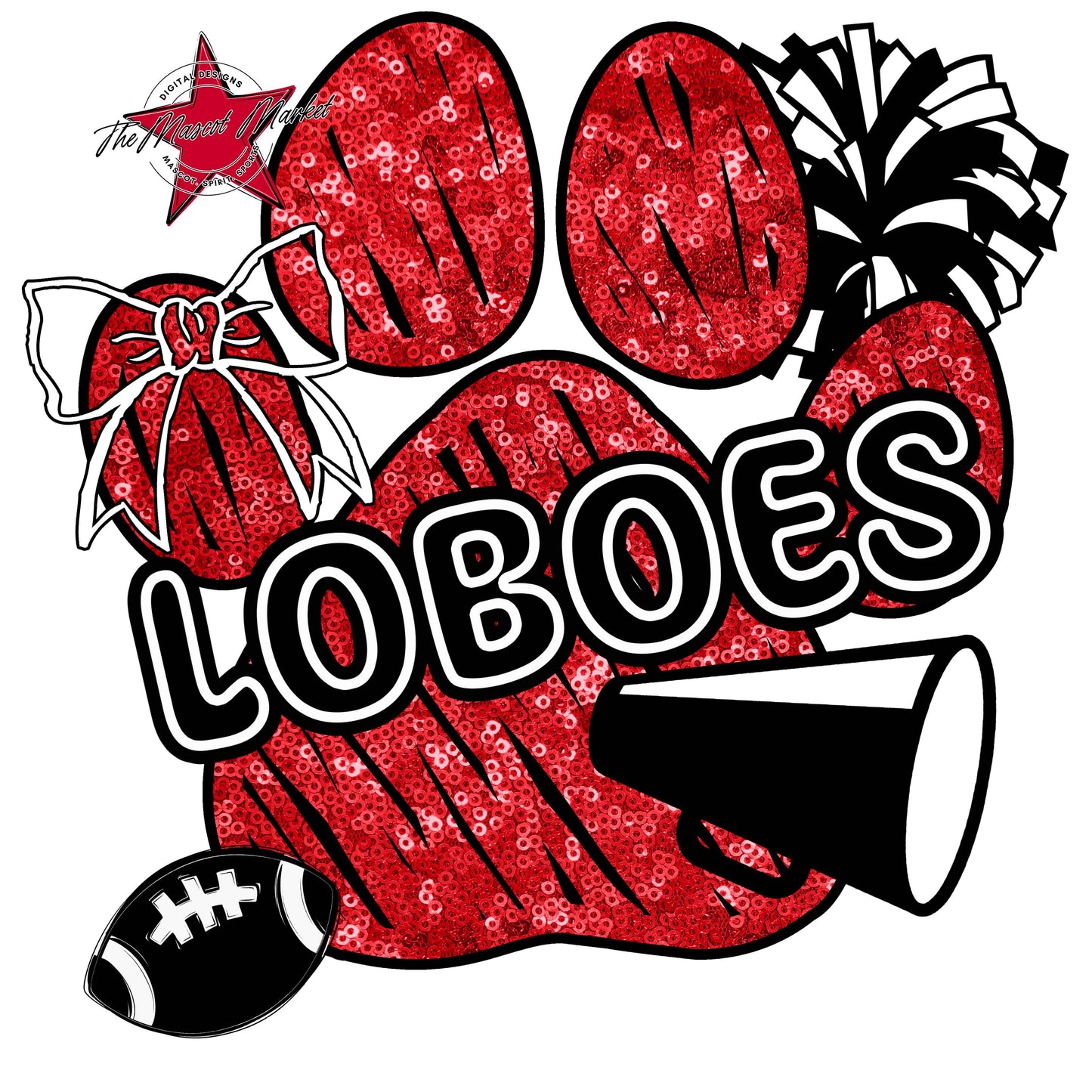 Loboes Sequins Paw Print Design-Red