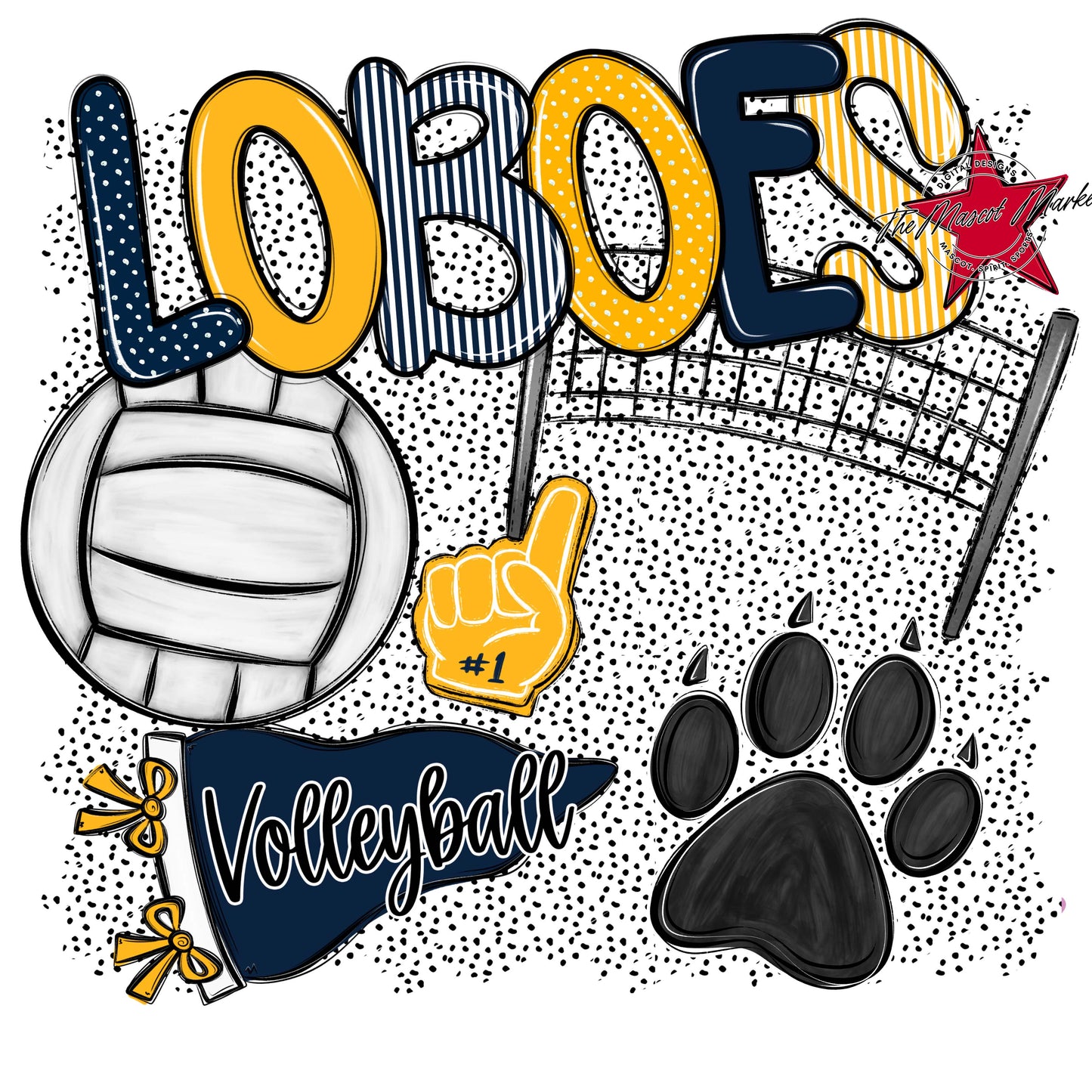 Loboes Volleyball Spirit-Navy & Yellow