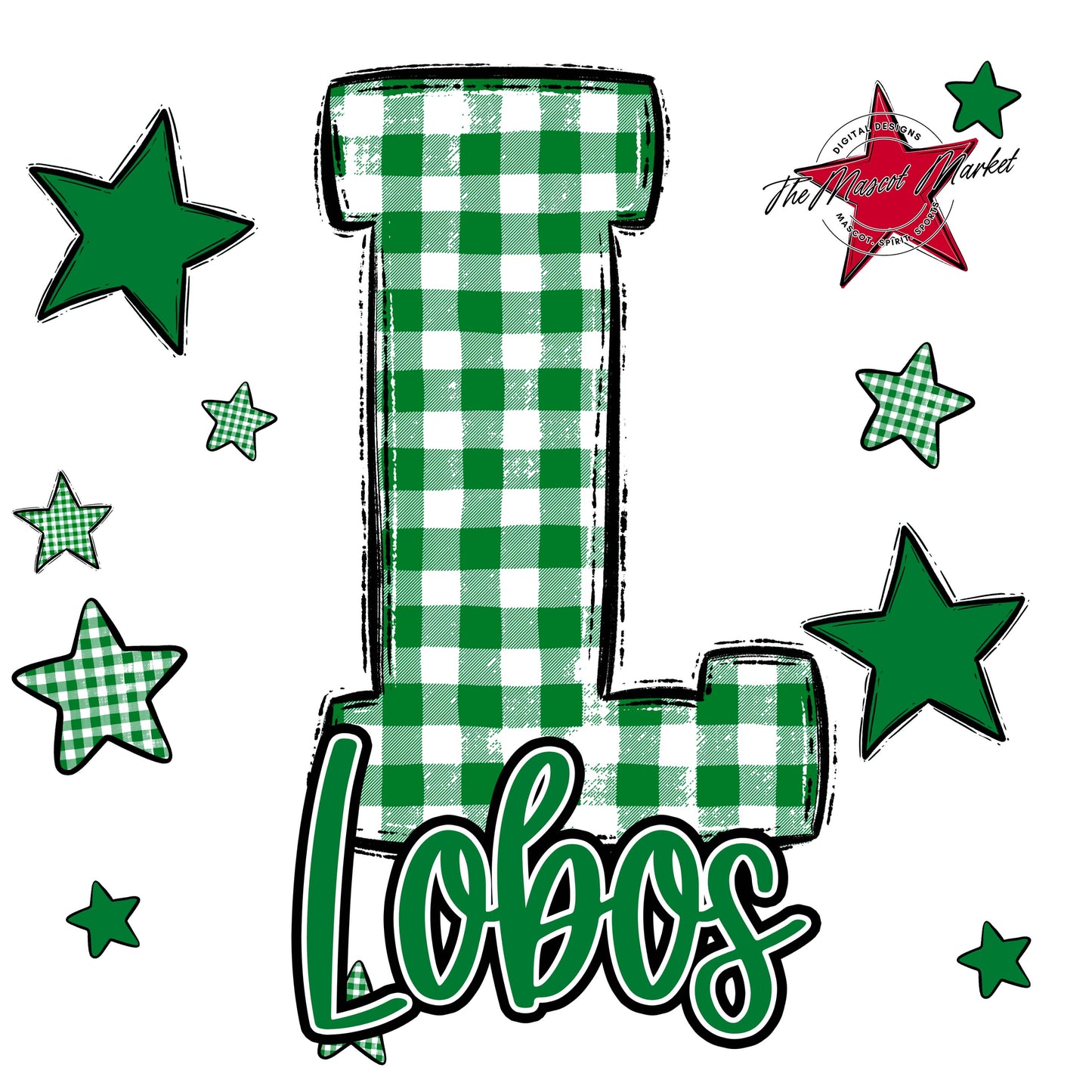 Lobos Plaid Star Design-Kelly Green
