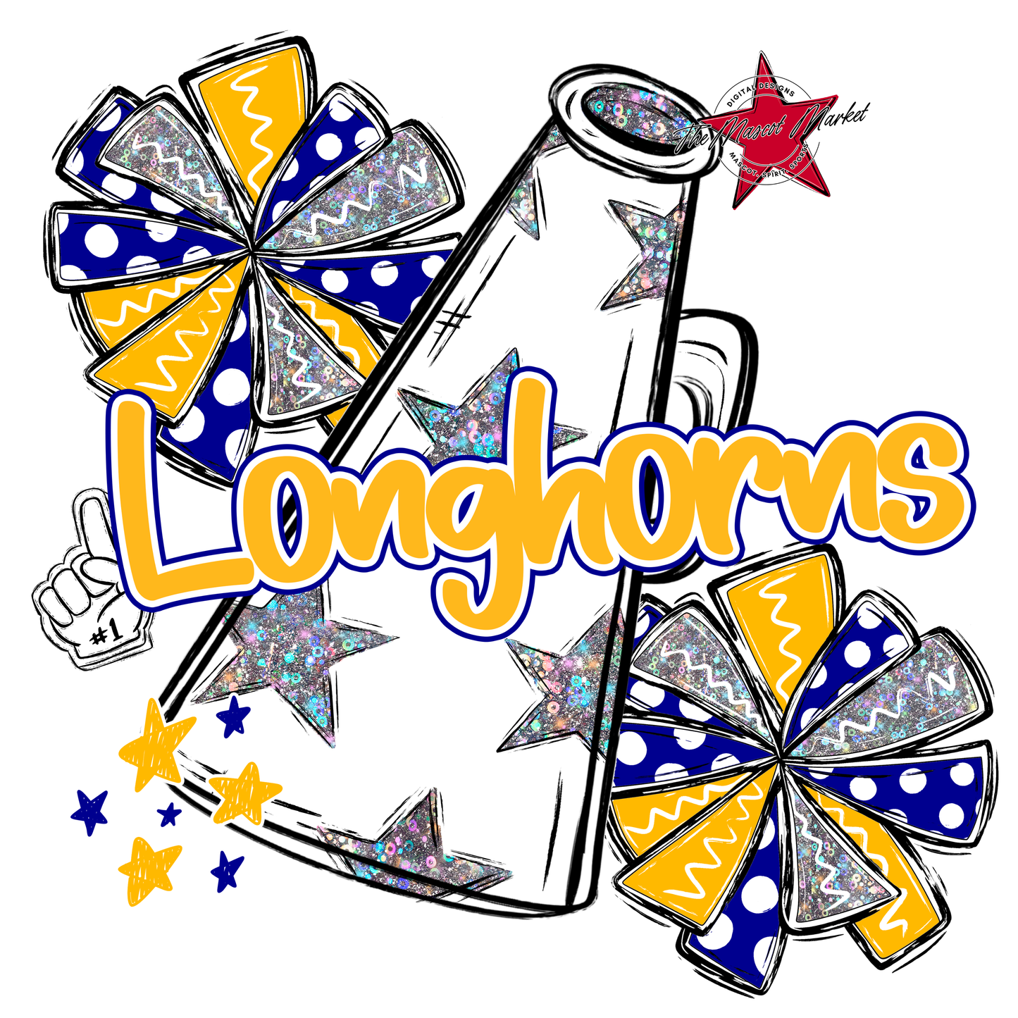 Longhorns Alpha Megaphone Design-Blue-Yellow