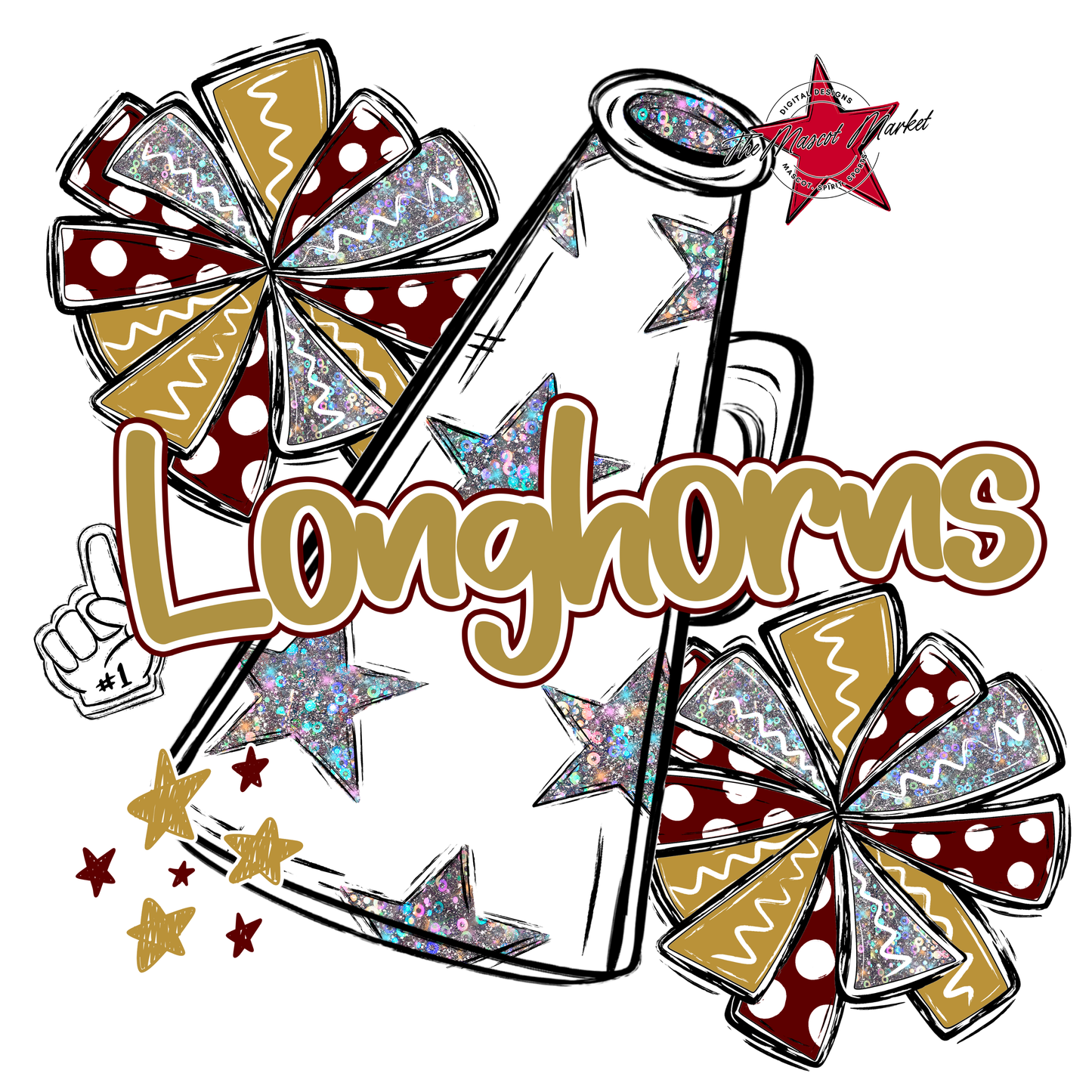 Longhorns Alpha Megaphone Design-Maroon-Gold