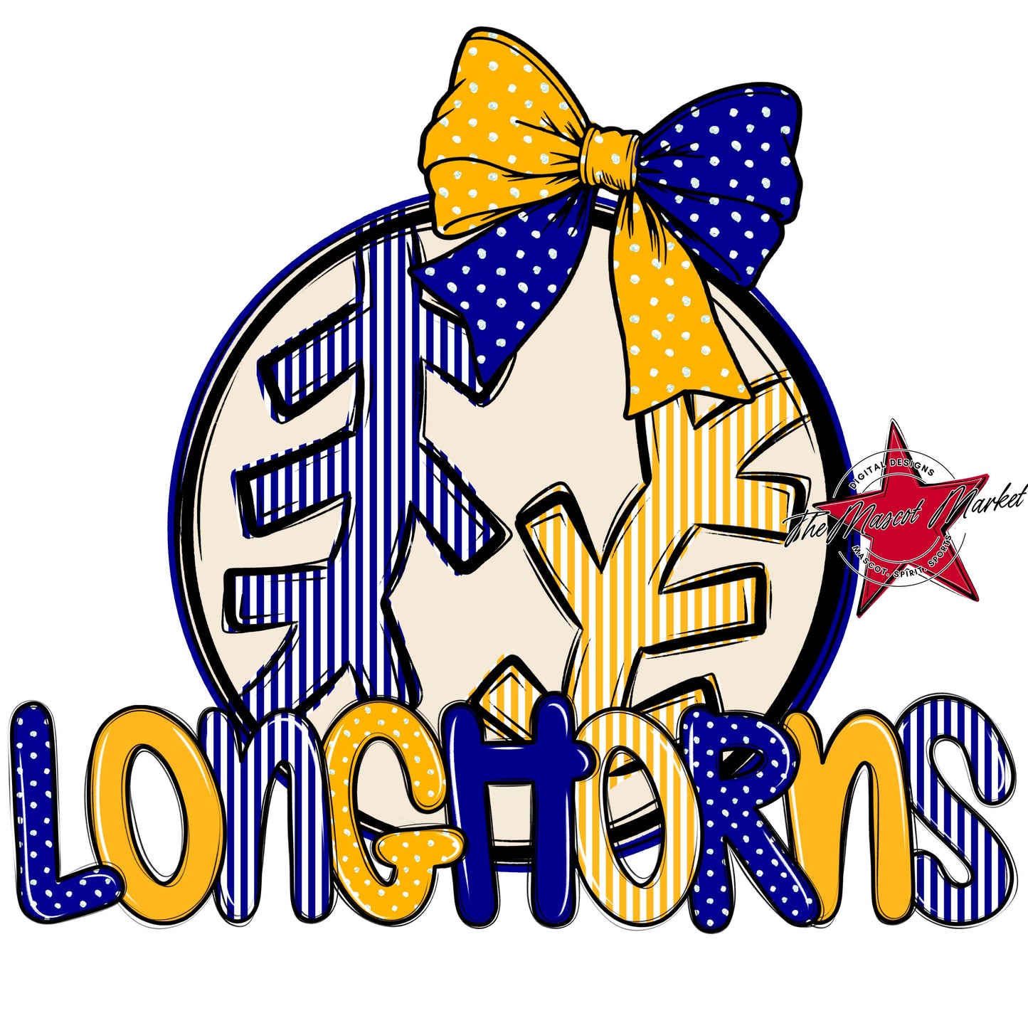 Longhorns Baseball-Softball Spirit Design-Blue & Yellow