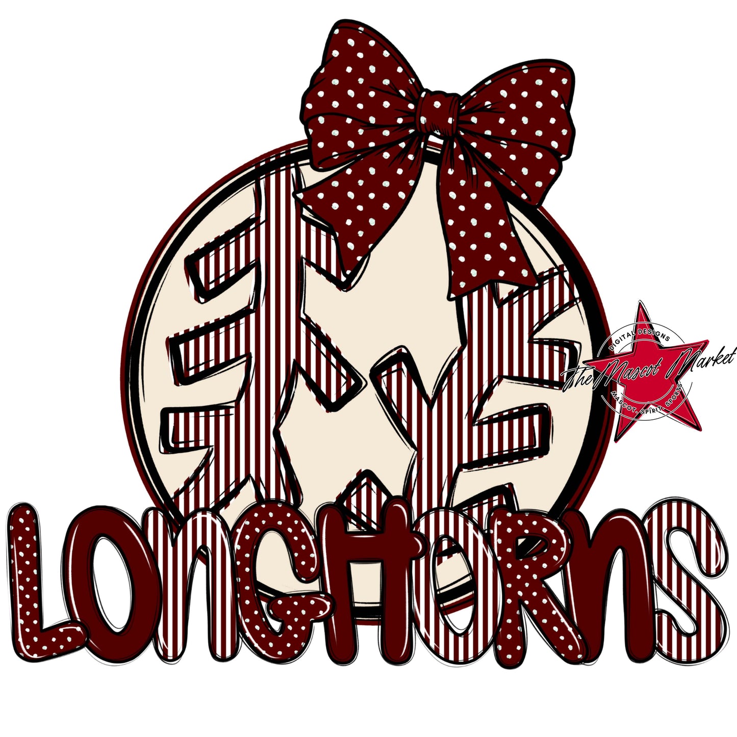 Longhorns Baseball-Softball Spirit Design-Maroon