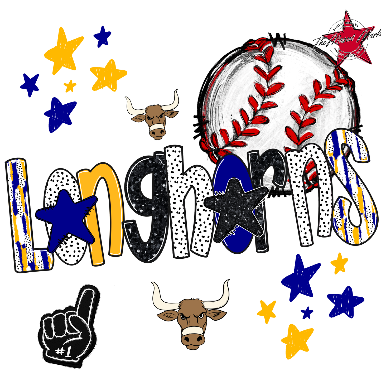 Longhorns Baseball Scrape-Blue-Yellow