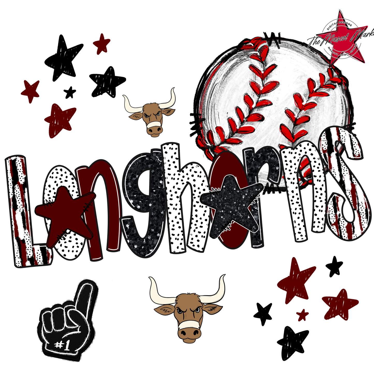 Longhorns Baseball Scrape-Maroon