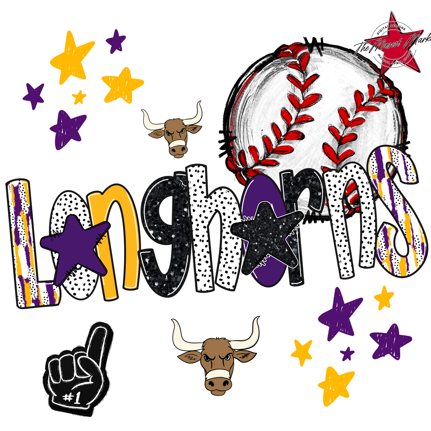 Longhorns Baseball Scrape-Purple-Yellow
