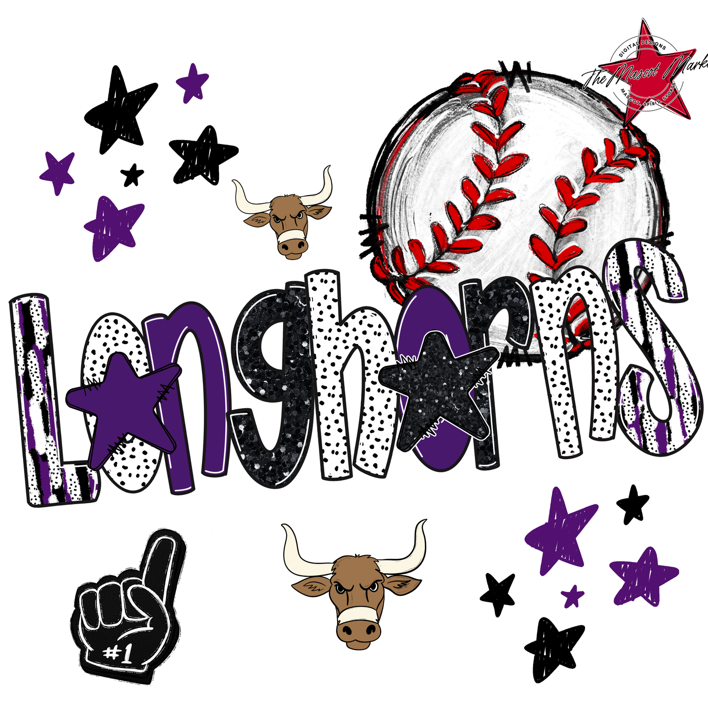 Longhorns Baseball Scrape-Purple