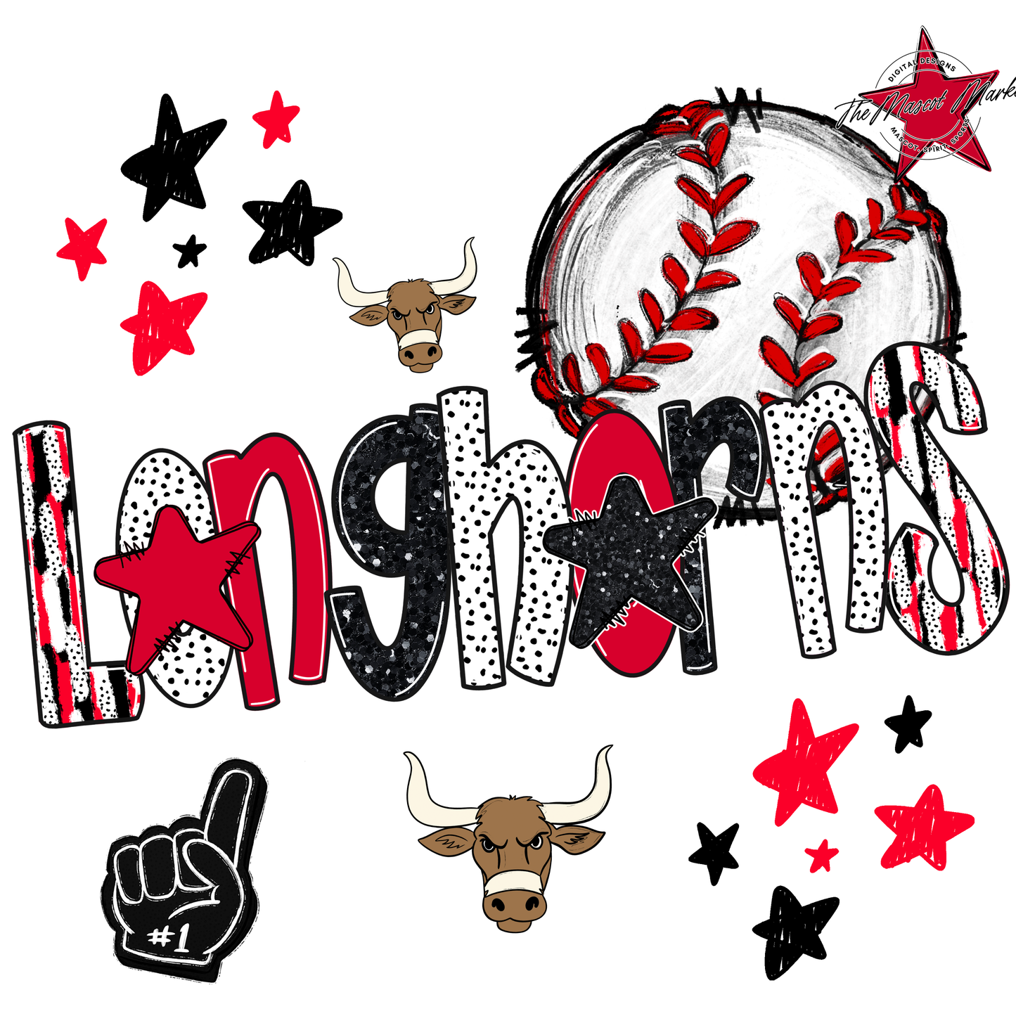 Longhorns Baseball Scrape-Red