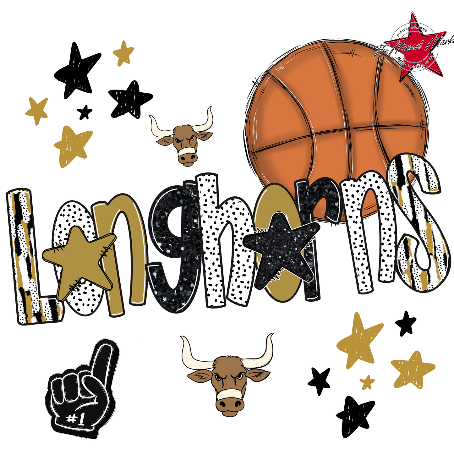 Longhorns Basketball Scrape-Gold