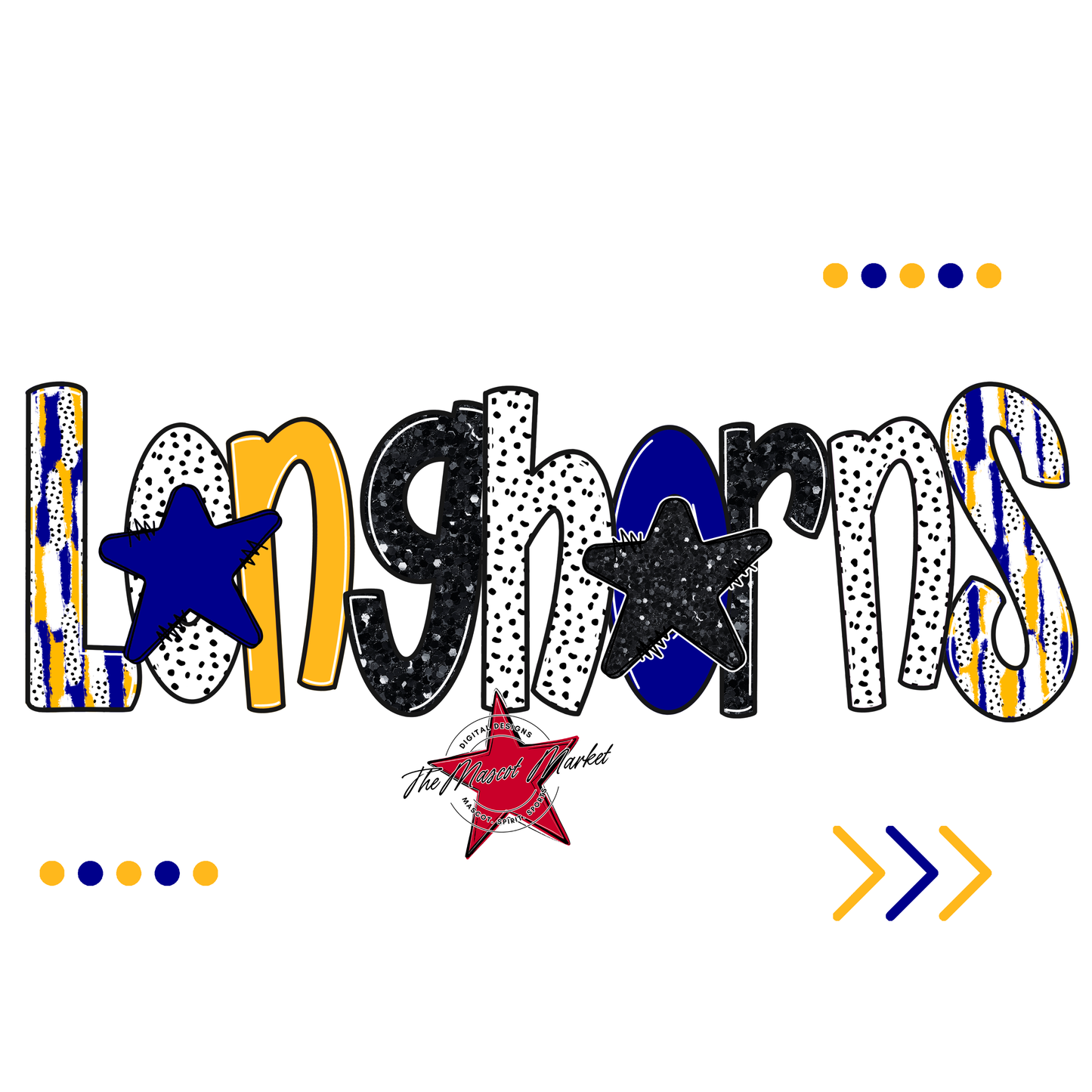 Longhorns Brushstroke Alpha w Arrows-Blue-Yellow