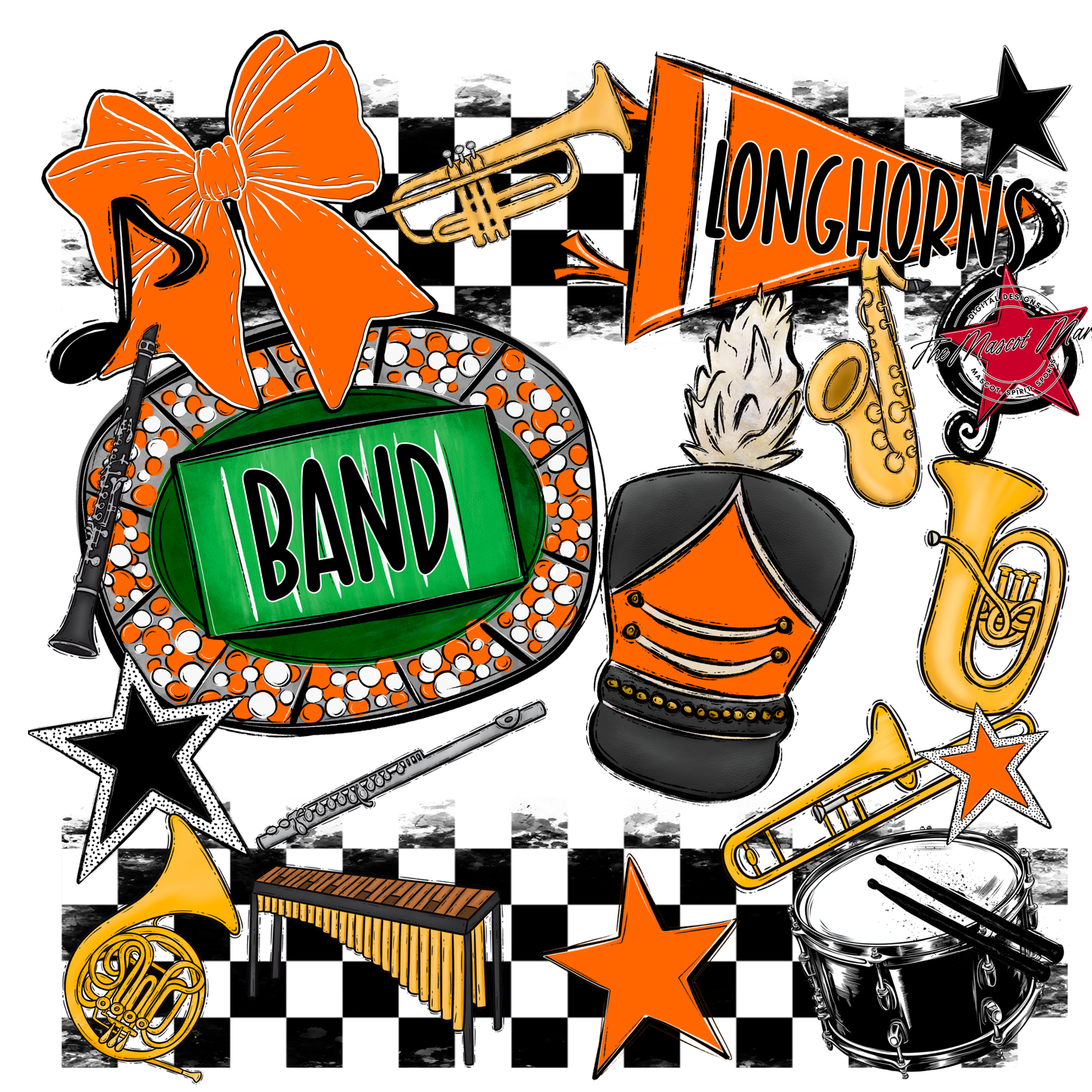 Longhorns Checkers Band Spirit Design-Orange