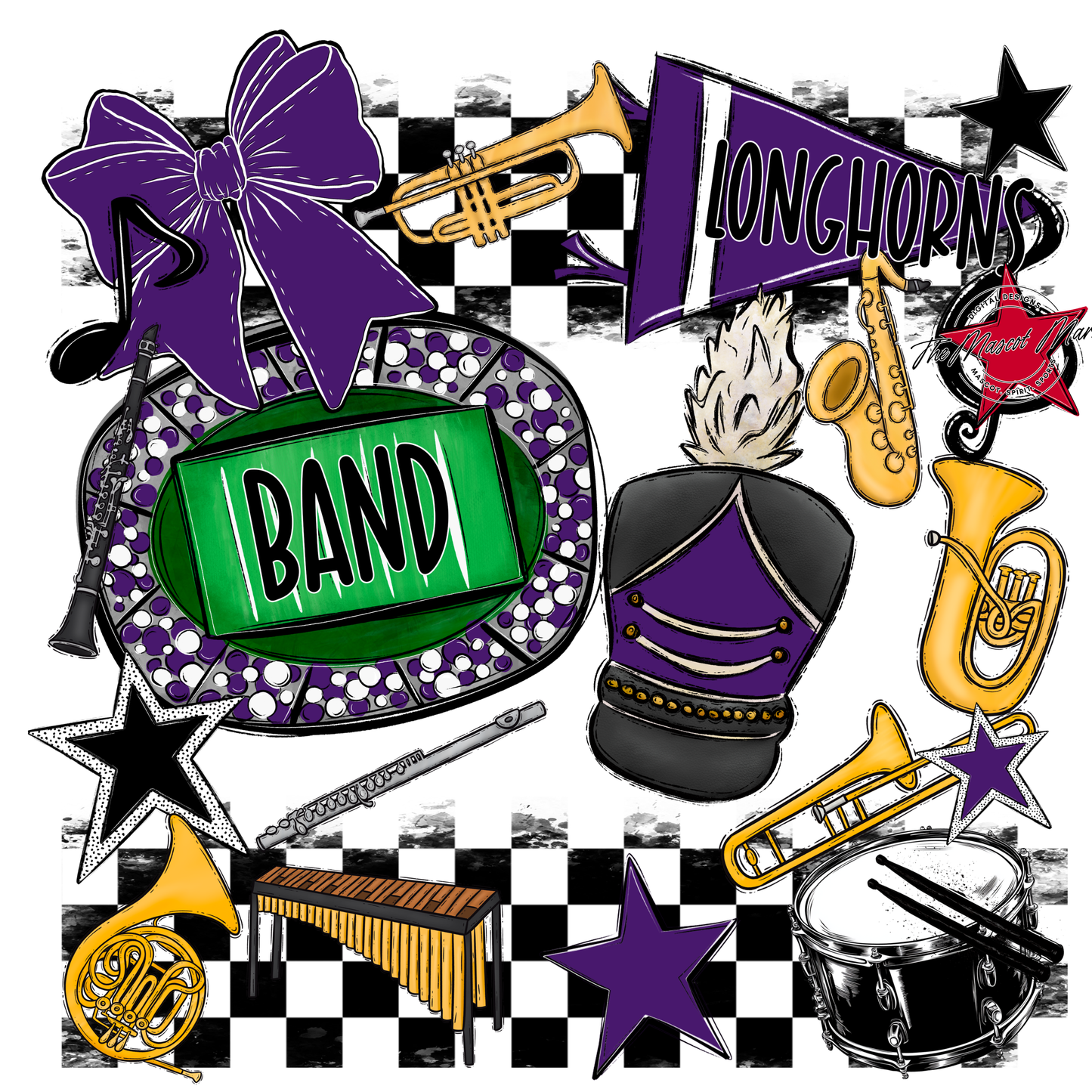 Longhorns Checkers Band Spirit Design-Purple
