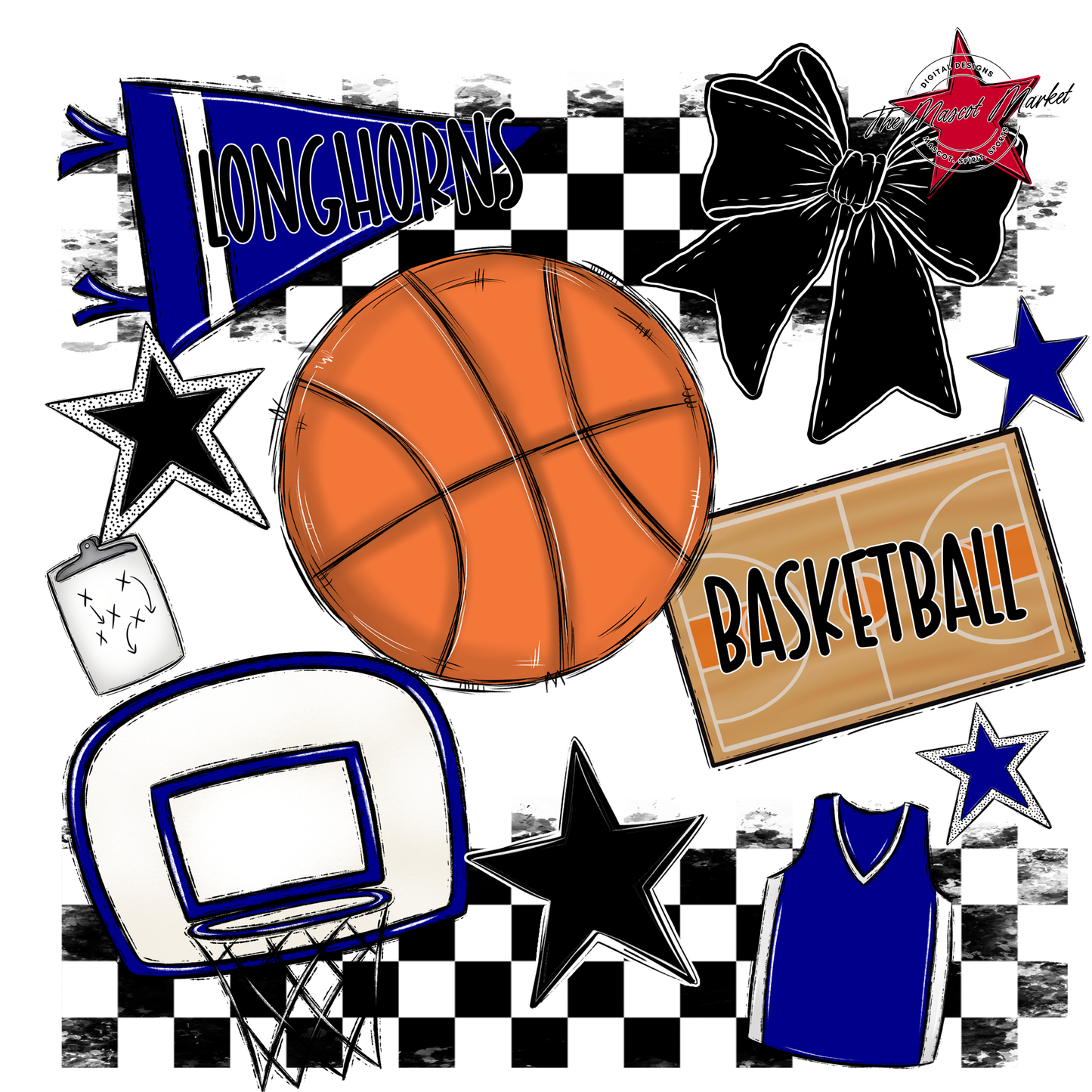 Longhorns Checkers Basketball Spirit Design-Blue
