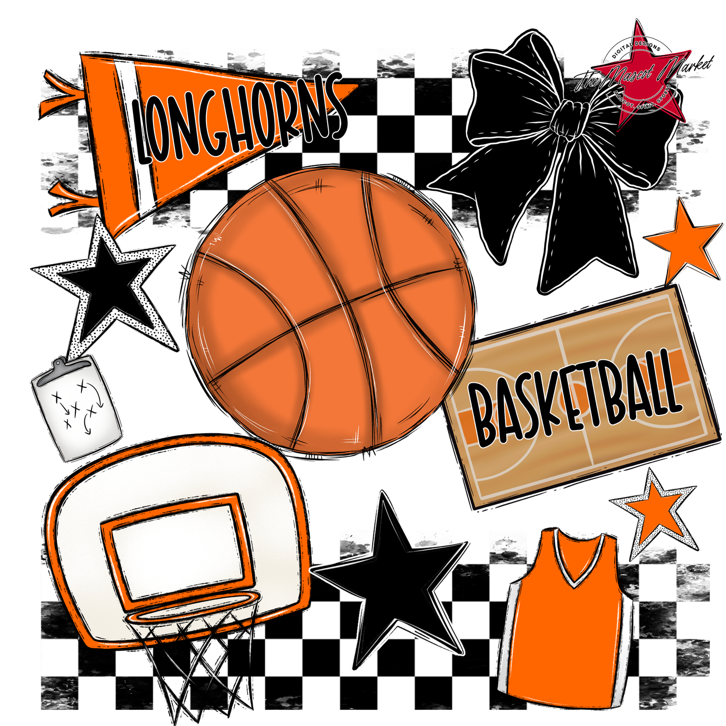 Longhorns Checkers Basketball Spirit Design-Orange