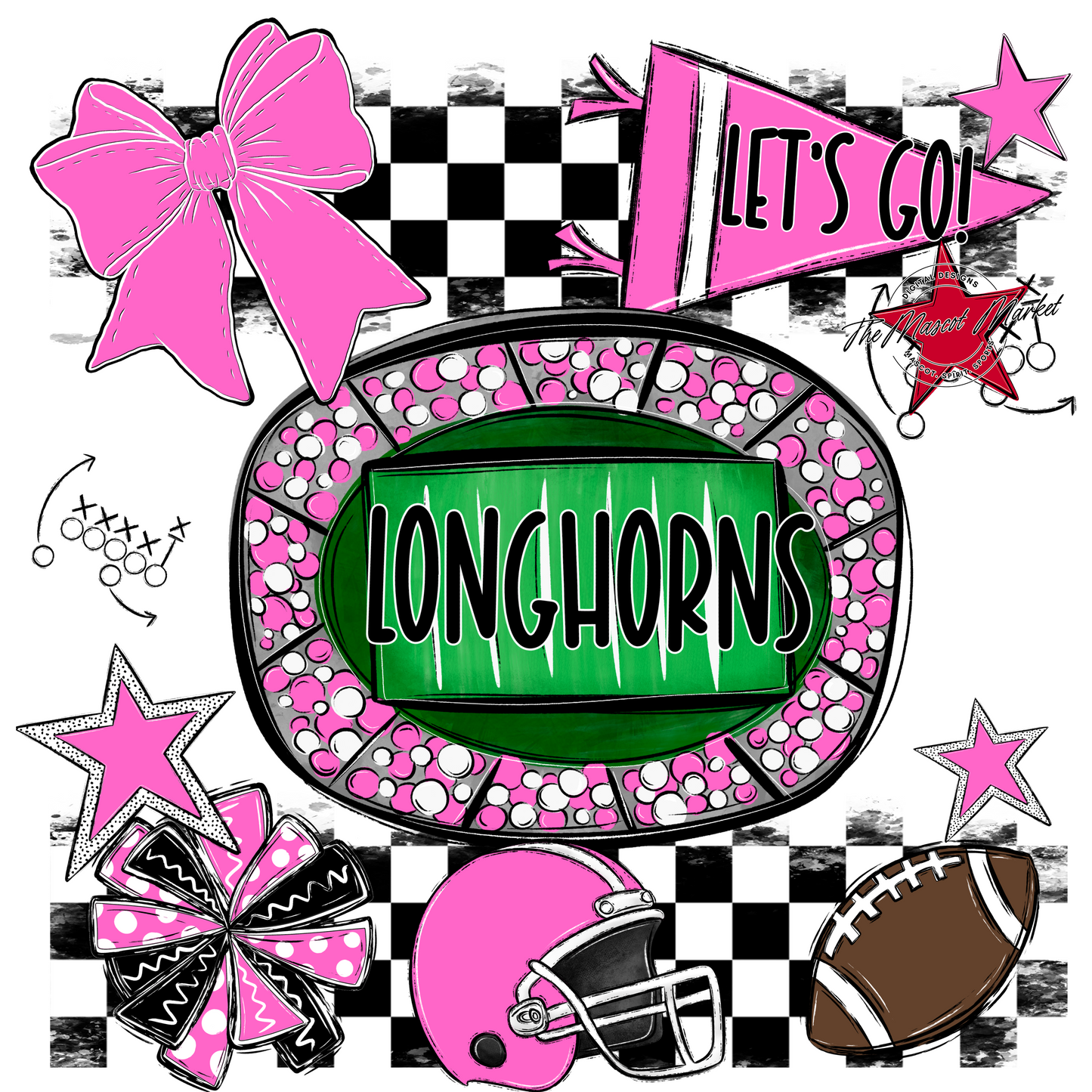Longhorns Checkers Spirit Design-Baby Pink