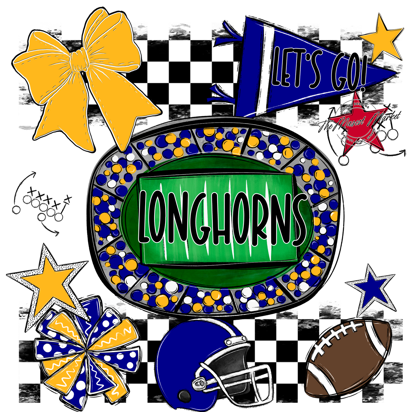 Longhorns Checkers Spirit Design-Blue-Yellow