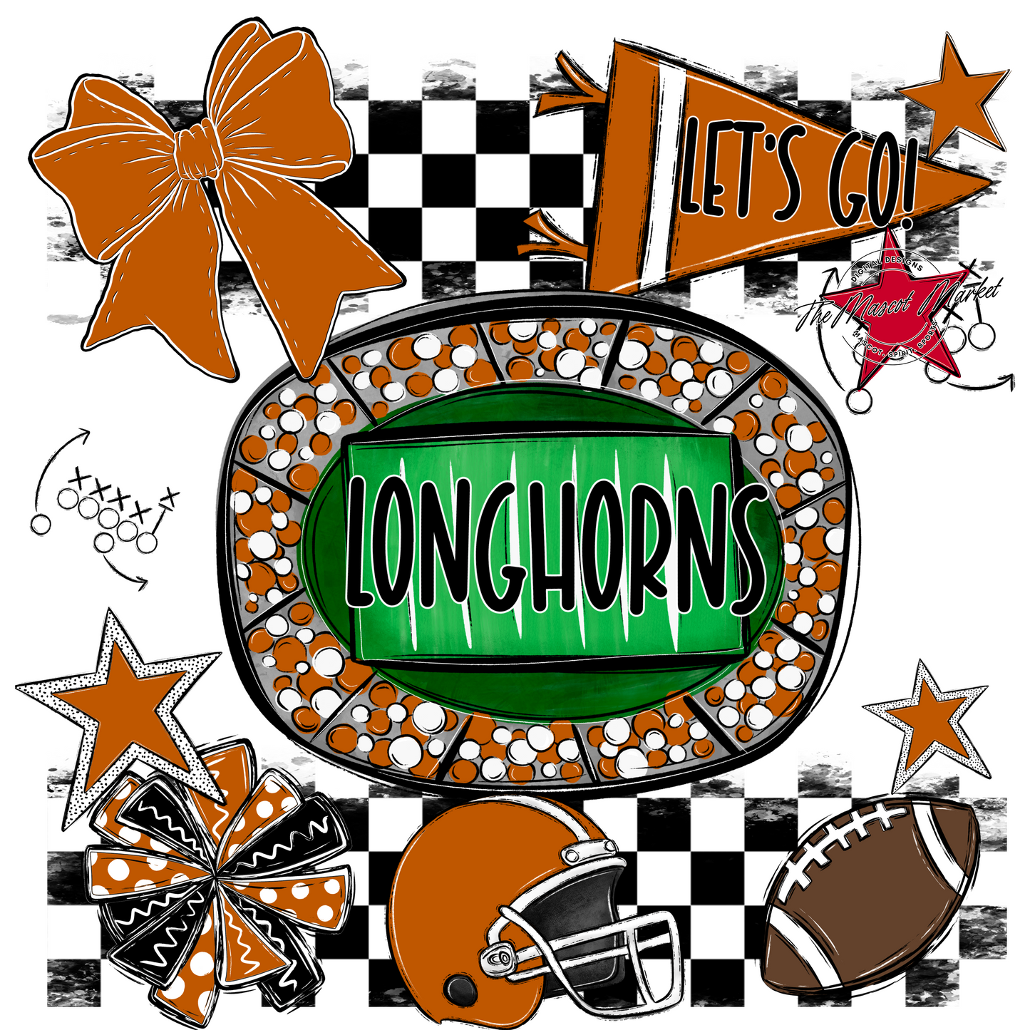 Longhorns Checkers Spirit Design-Burnt Orange