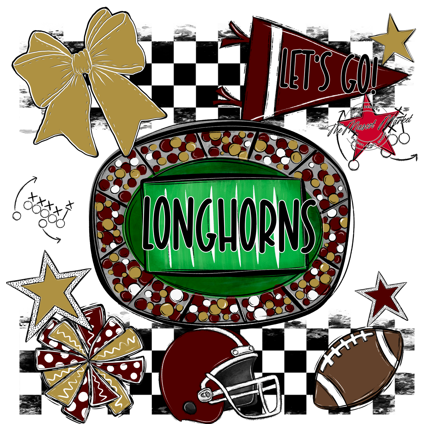 Longhorns Checkers Spirit Design-Maroon-Gold
