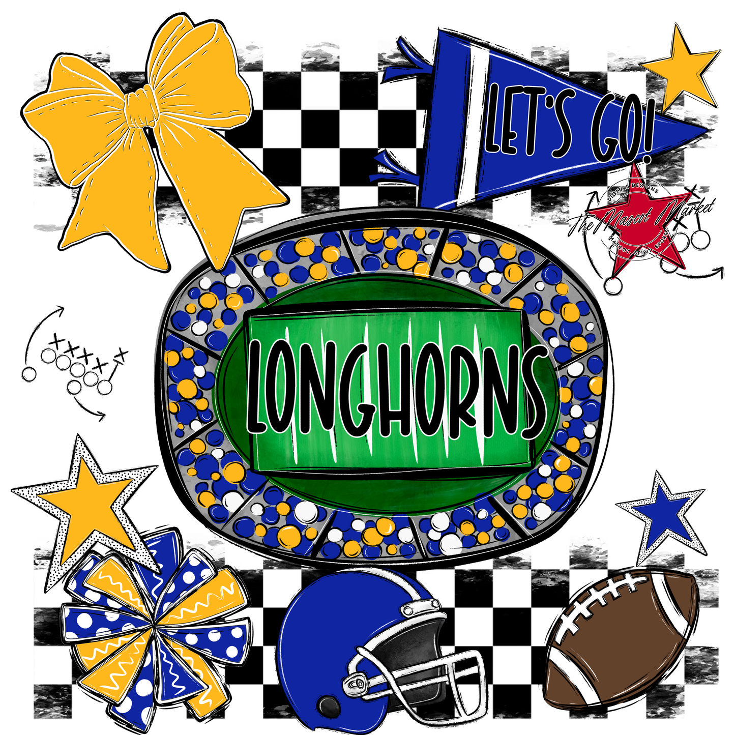 Longhorns Checkers Spirit Design-Royal Blue-Yellow