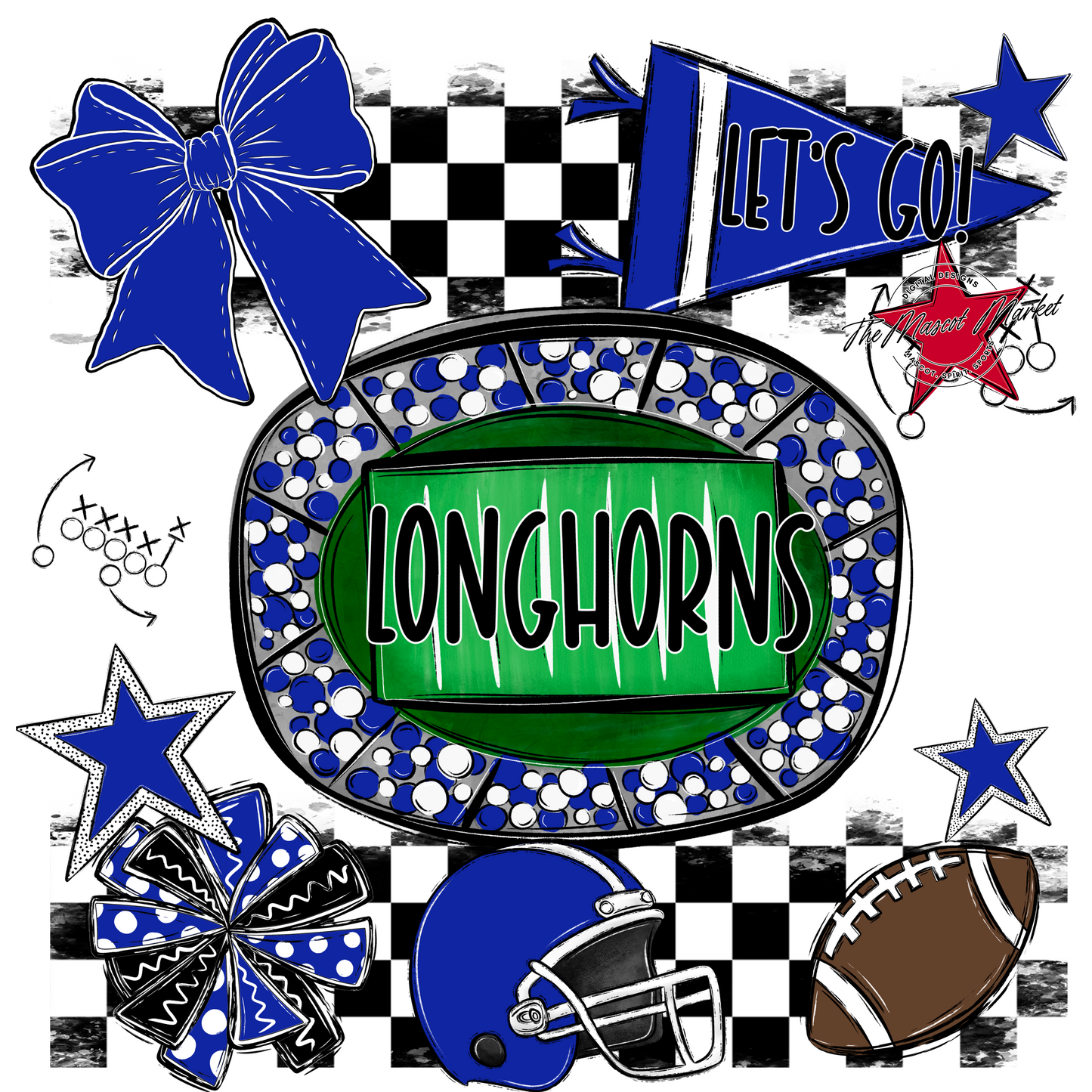 Longhorns Checkers Spirit Design-Royal Blue