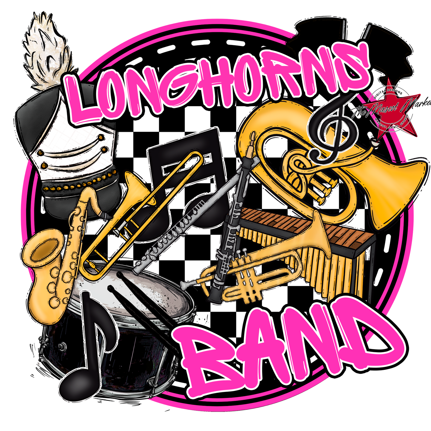 Longhorns Circle Band Design-Pink