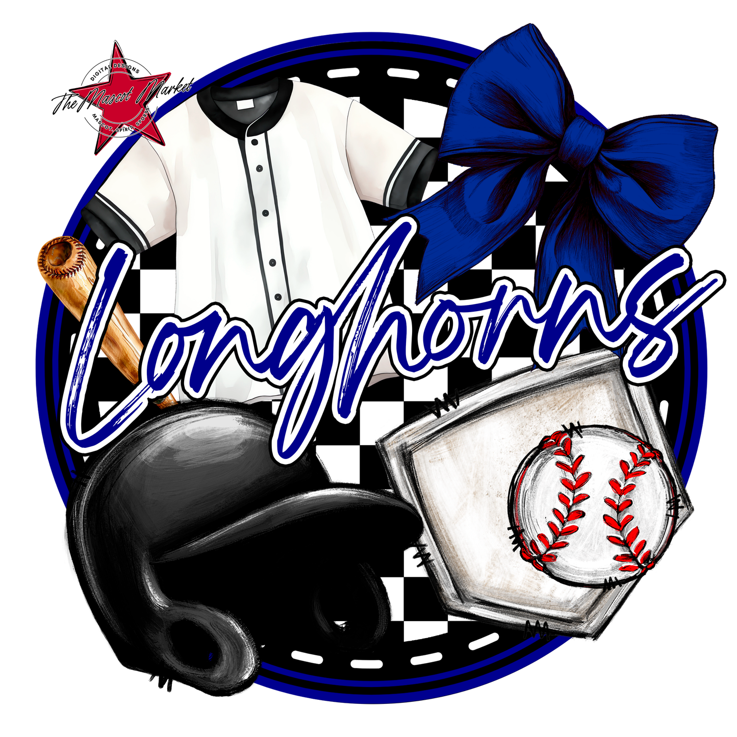 Longhorns Circle Baseball Design-Blue