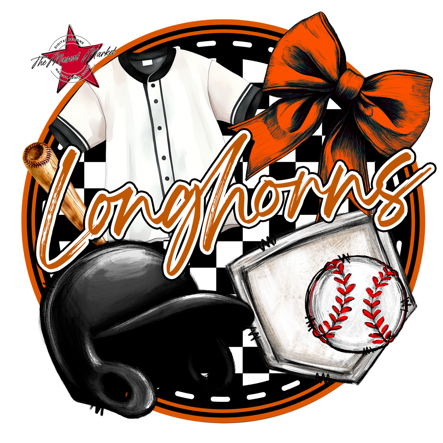 Longhorns Circle Baseball Design-Burnt Orange